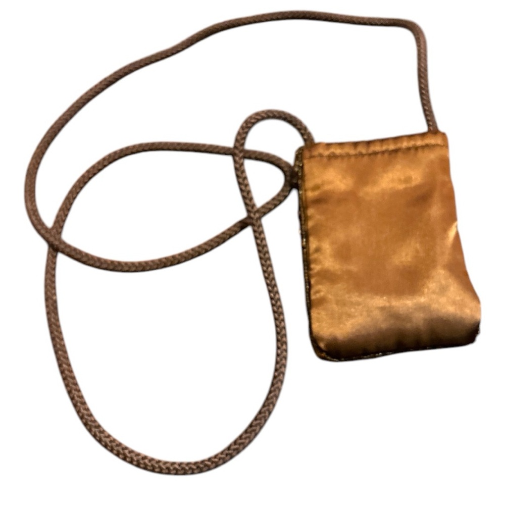 Small Handmade Brown Beaded Evening Bag 3x4" w Braided Shoulder Strap - Picture 4 of 8